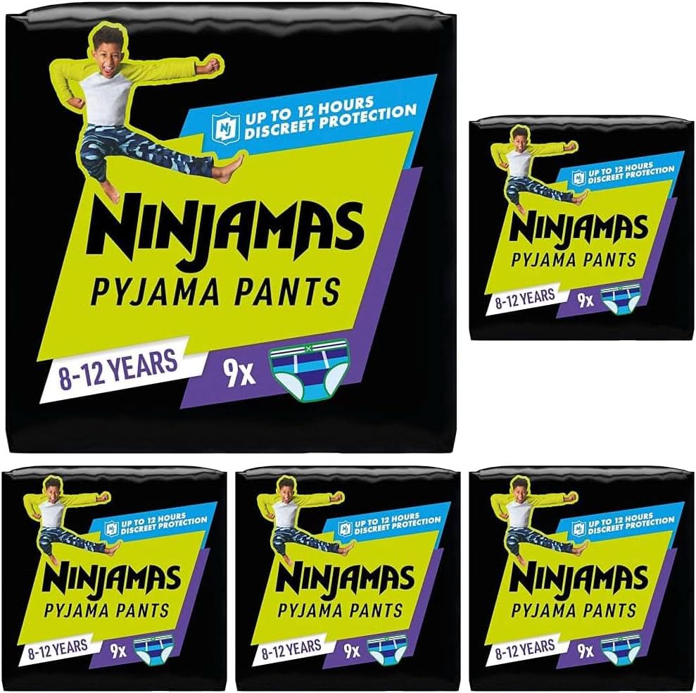 Ninjamas Pantalones de pijama de nave espacial, 10 pantalones de noche absorbentes, 7 años, 17 kg-30 kg Madre y bebé Naty Shop 45 piezas Niños, 8-12 años
