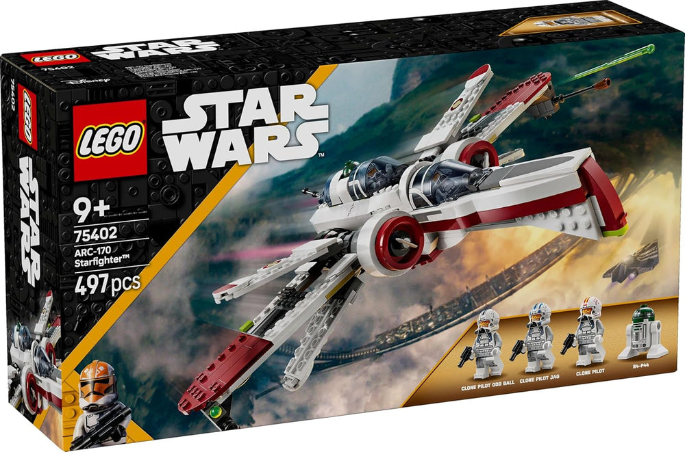 LEGO Star Wars 75402 Caza estelar ARC-170, juguete con 4 minifiguras, incluido el piloto clon y el droide R4-P44, artículo de colección, regalo para fans de La Venganza de los Sith y juegos de construcción para niños y niñas a partir de 9 años Beuche den LEGO-Store