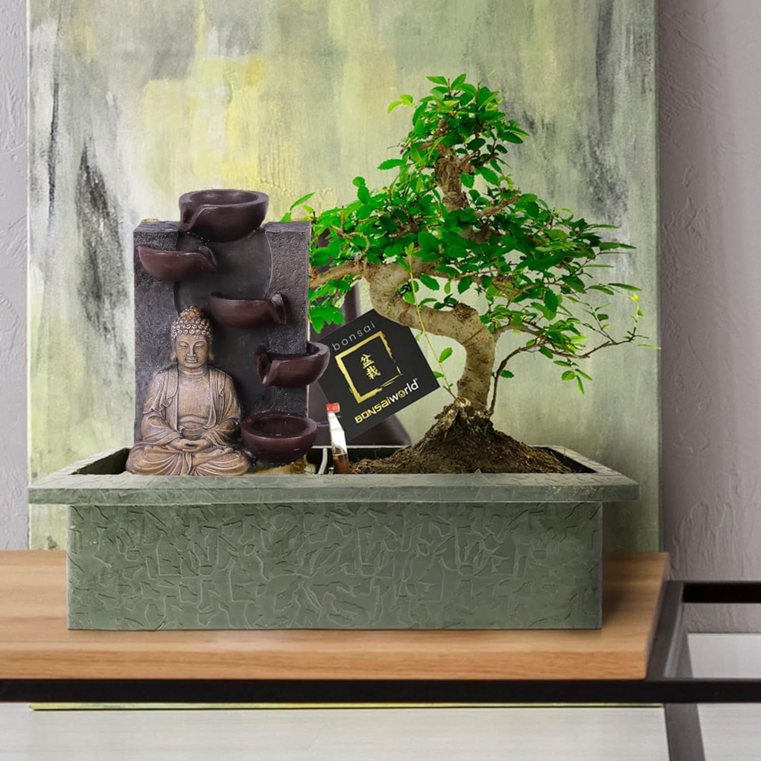 Vdvelde.Com - Bonsai-Starter-Set Buddha-Wasserfall - • Buddha-Wasserfall-Set Mit Netzstromanschluss • 30 X 13 Cm ↥ Ca. 30 Cm • Inkl. Pflegeleichtem Wassersystem + Pflegeset