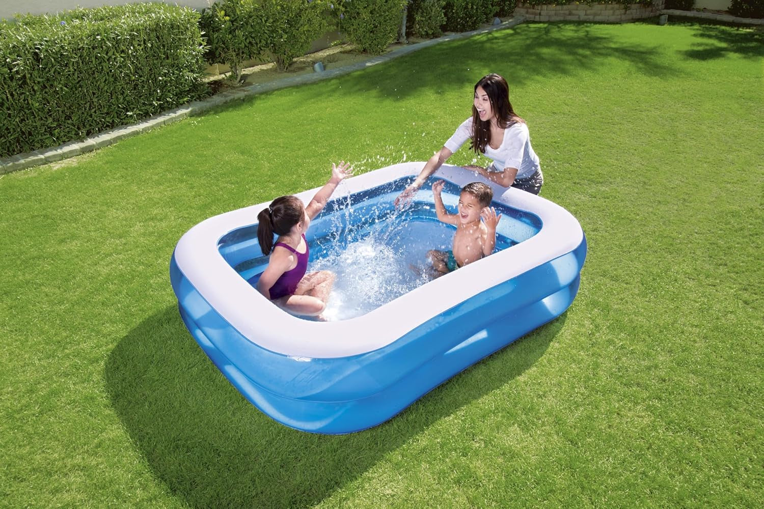 Bestway - Piscina Hinchable Rectangular Blue Deluxe, 211 x 132 x 46 cm, Azul/Blanco