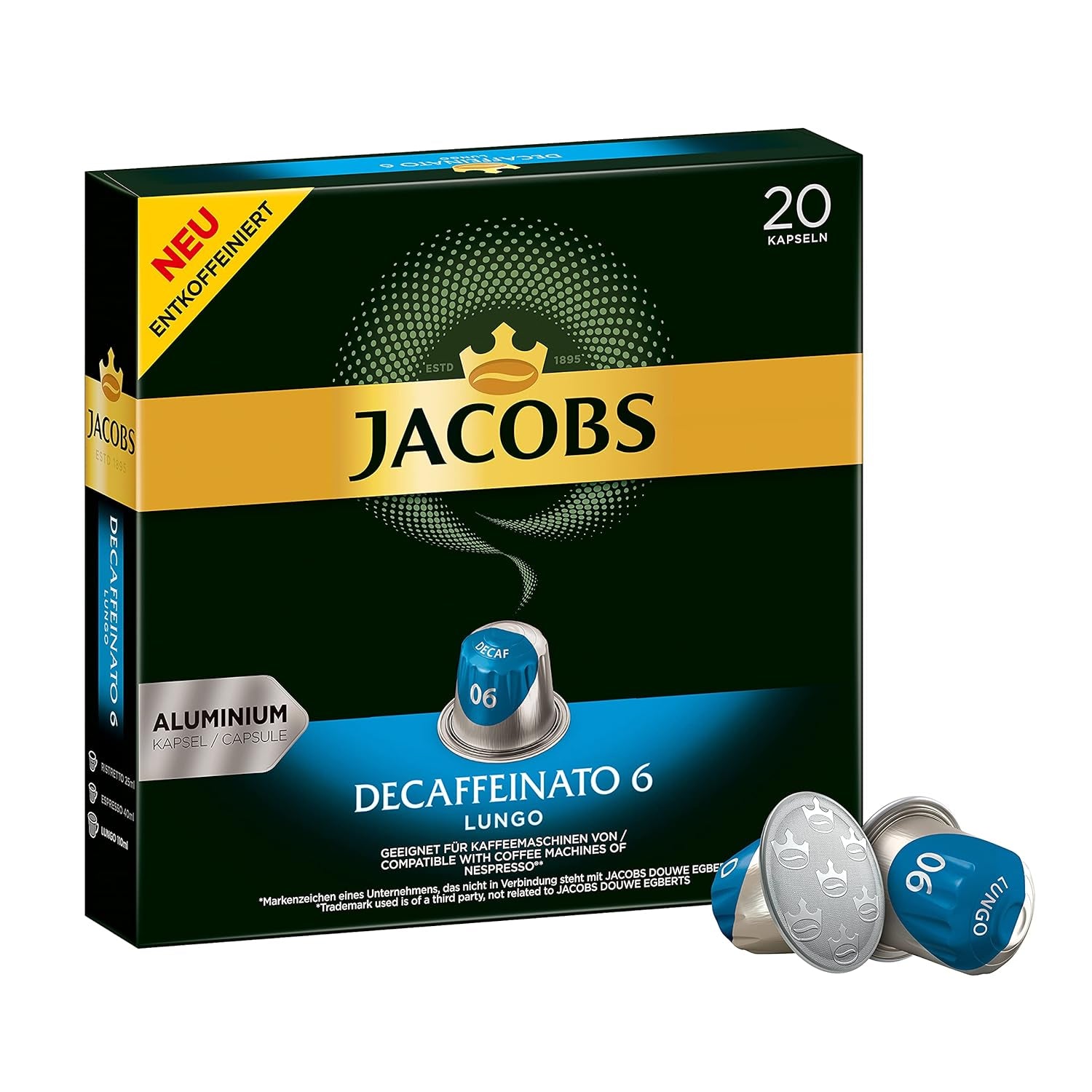 Jacobs Kaffeekapseln Krönung Crema, 10er Pack, 10 x 20 Getränke, 1040 g & Kaffeekapseln Lungo Decaffeinato- Intensität 6-200 Nespresso kompatible Kapseln, 10er Pack, 10 x 20 Getränke