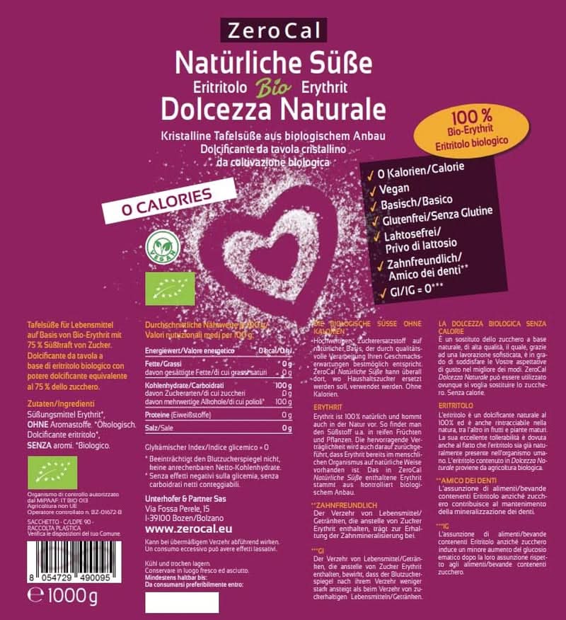 Zerocal - Eritritol Ecológico Edulcorantes 1KG Naty Shop