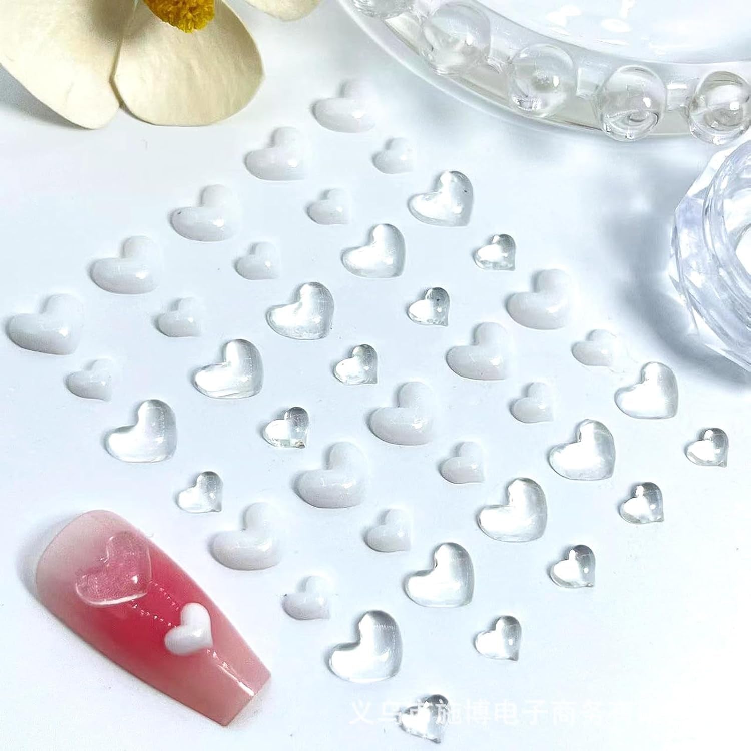3D Herz Nail Art Charms,320 Stück Niedliche Klar Acryl Herz Nail Charms, Flatback Heart Nagel Strasssteine 4Mm 6Mm 8Mm Harz Nagelkunst Dekorationen for Frauen Mädchen DIY Maniküre Zubehör(4Mm 6Mm 8Mm)