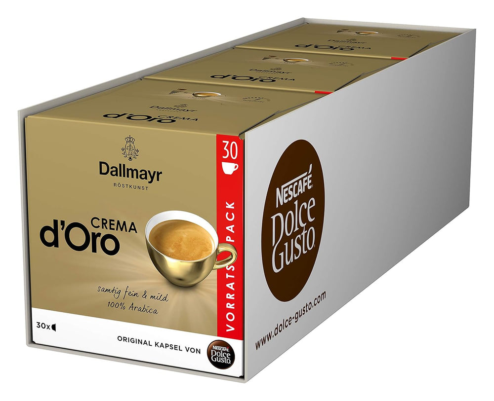 Dallmayr Crema d´Oro, XXL-Vorratsbox (3 x 30 Kapseln) & Dallmayr Crema d'Oro Caffè Latte (48 Kaffeekapseln, 48 Getränke, cremig & ausgewogen) 3er Pack (3 x 16 Kapseln)