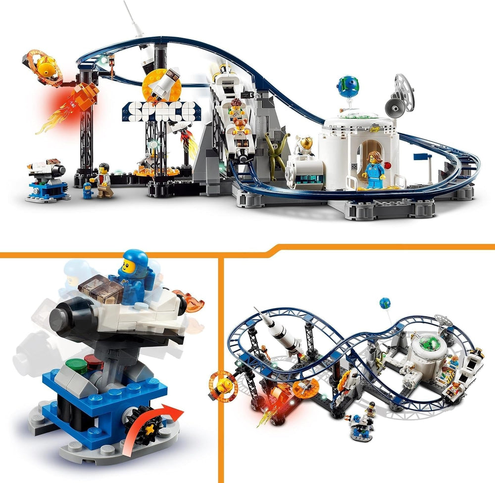 LEGO 31142 Creator Kit de juguetes de montaña rusa espacial 3 en 1 para niños con carros funcionales, se convierte en una torre de caída libre o carrusel con cohetes y ladrillos brillantes Juegos de construcción Besuche den LEGO-Store