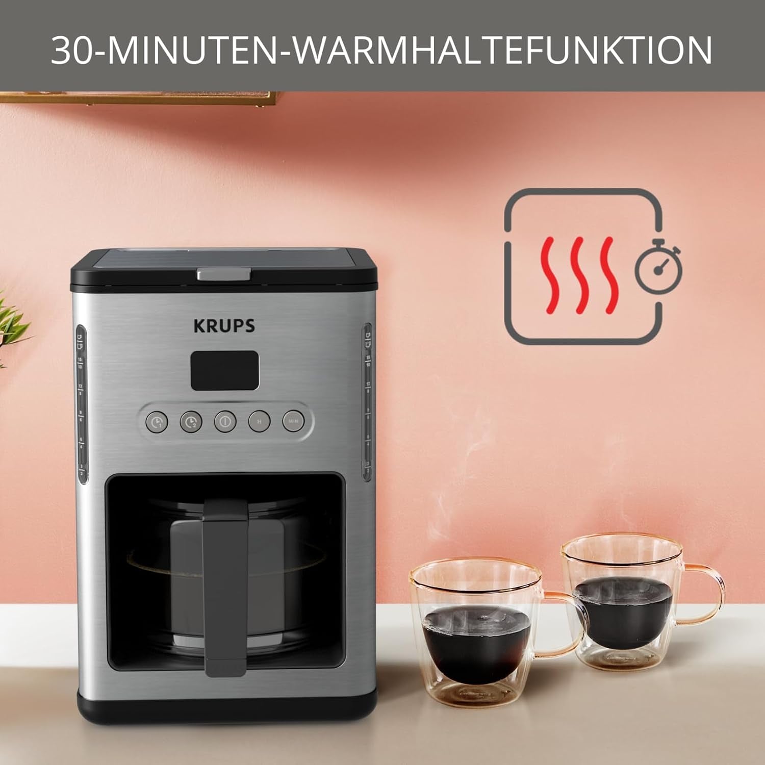 Espressor de cafea cu filtru Krups KM442D Premium | 10-15 cești | 1000 wați | programabil | funcție de menținere la cald | oțel inoxidabil | negru