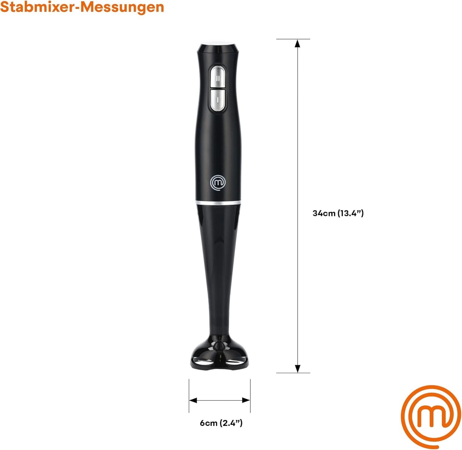 Masterchef Stabmixer, Pürierstab Mit Spritzschutz, Zauberstab Küchengerät, Elektrische Mixstab Hand Blender Mit 2 Geschwindigkeiten, Eintauchfunktion, Spülmaschinenfeste Komponenten, 200W, Schwarz Kitchen Naty Shop