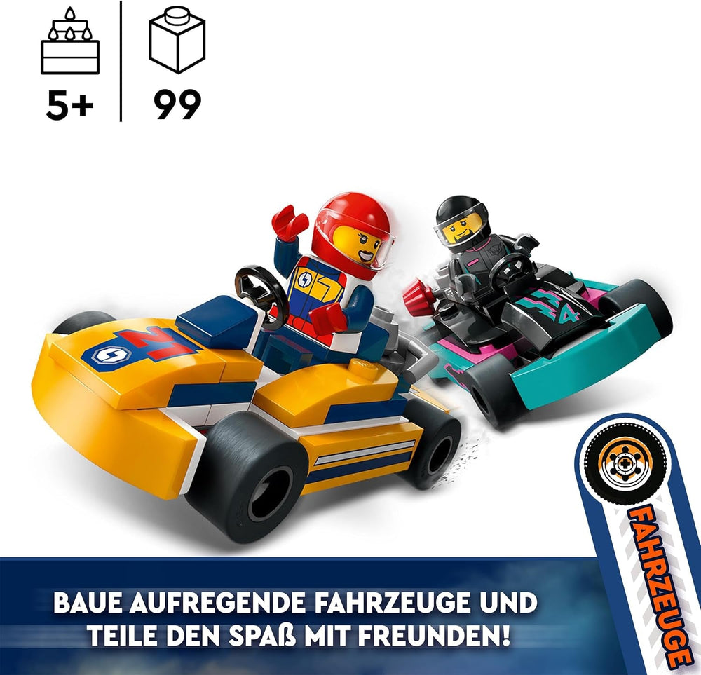 LEGO City Karts con conductores, juego de 2 minifiguras de conductores y coches de carreras, coches de juguete para niños y niñas de 5 años, regalo divertido para niños 60400 Juegos de construcción Besuche den LEGO-Store