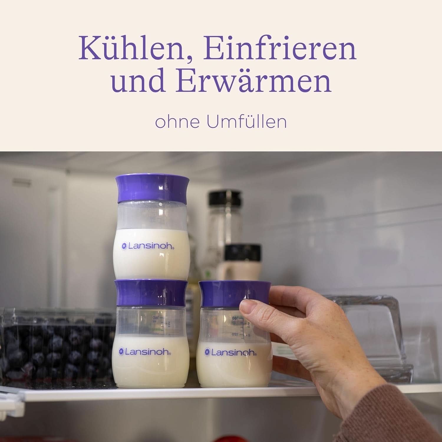 Lansinoh Muttermilchflaschen, 4 X 160 Ml - Zur Sicheren Muttermilch Austellungen - Neues Kompaktes Design Für Verbesserte Stabilität - Mit Stapelbarem Deckel Accesorios Alimentación y Lactancia Bebe Naty Shop