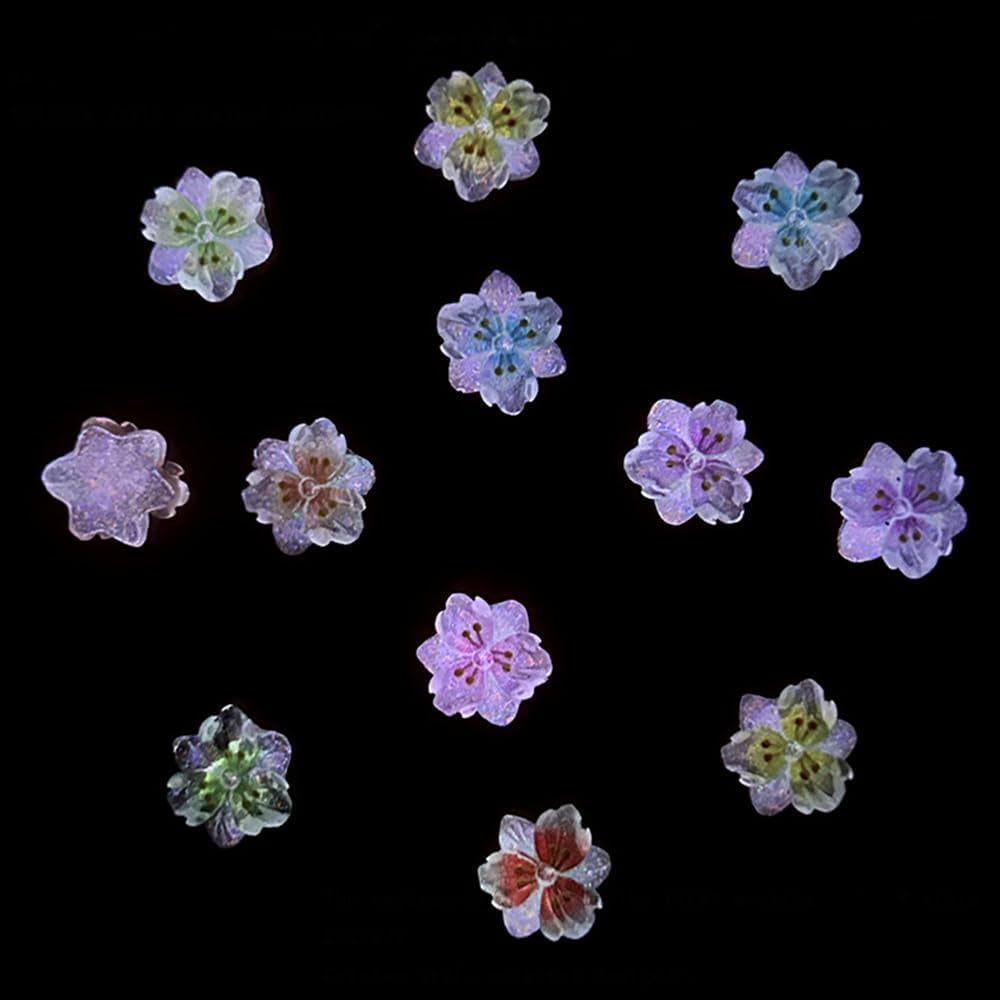 50Pcs 3D Blume Nagel Charms Nägel Zubehör Nageldesign Glitzersteine Nailart Strasssteine Flower Nail Charms Luminous Flower Nail Art Charms Bunte Blumen Deko Nagel Steinchen Flowers Nail Rhinestones