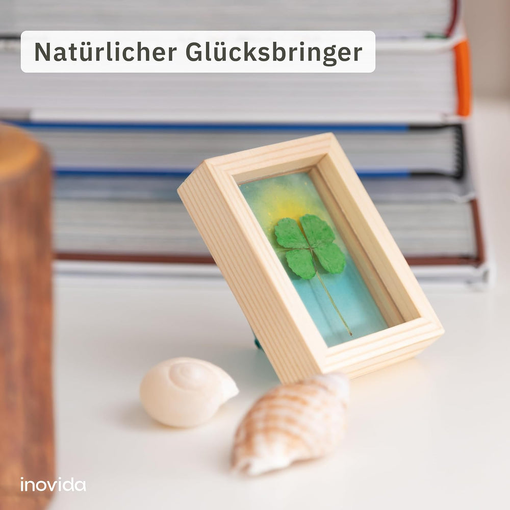 Kleine Glücksbringer: Echtes Vierblättriges Kleeblatt Zum Verschenken Im Holzrahmen – Kleines Geschenk Für Glück – Aufmunterung Geschenke – Dankeschön Geschenke Klein – Glücksbringer Prüfung