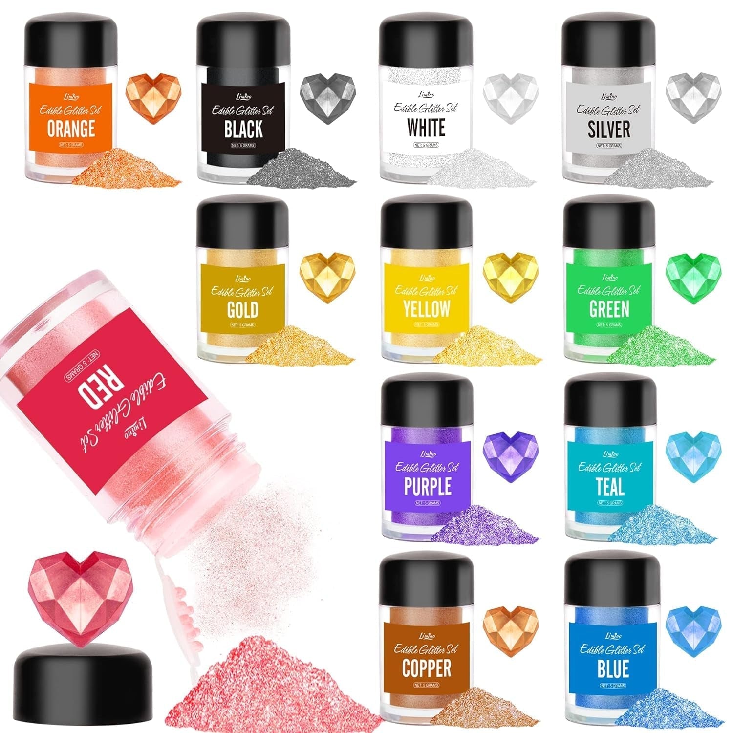 Purpurina comestible, 10 gramos, varios colores Glitter Naty Shop Set 12 colores