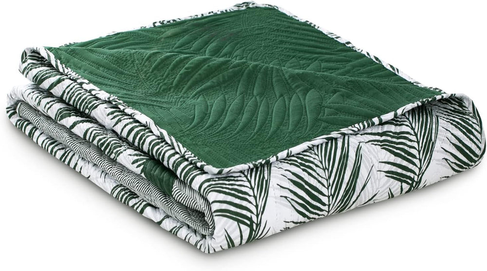 Ameliahome Colcha Colcha 170X210 Cm Colcha De Doble Cara De Fácil Cuidado Estampado De Plantas Verde Blanco Tropical Bonaire Camas y Mantas Besuche den AmeliaHome-Store