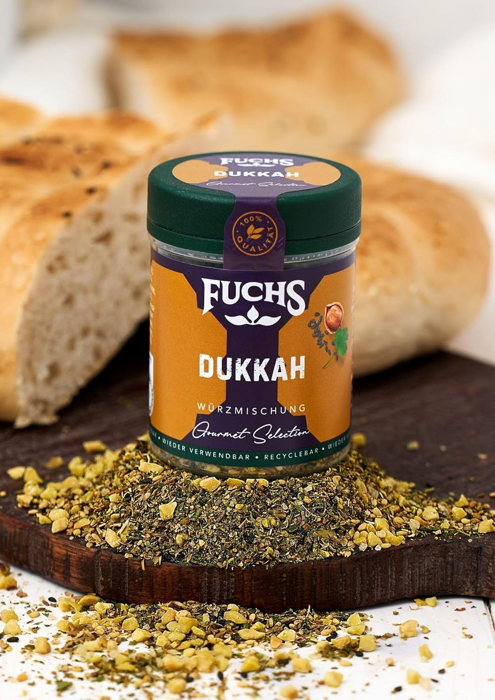 Fuchs Gewürze Gourmet Selection Naher Osten-Afrika – Dukkah Gewürzmischung, nachfüllbarer Gewürz Mix, zum Verfeinern von Fisch und Lamm, vegano, 50 g