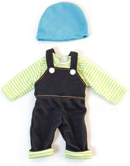 Miniland Set Puppenkleidung 32cm, camiseta girgeltes mit Latzhose und Mütze, Übergangszeit