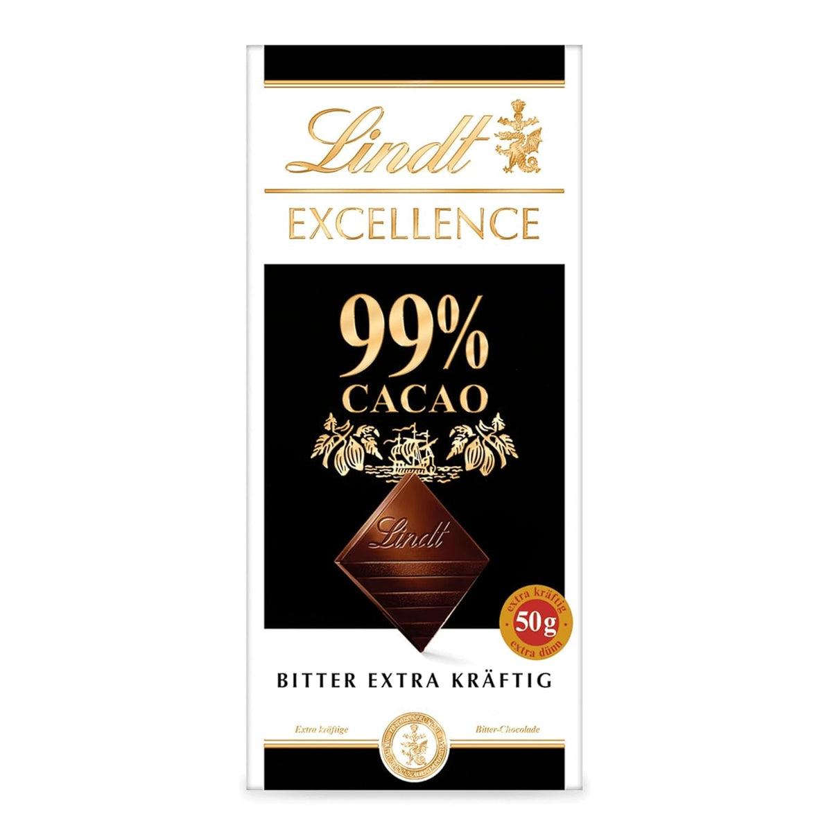 Lindt EXCELENCIA 99% Kakao - Edelbitter-Chocolate | Tafel 50 G | Chocolate amargo extra kräftige | Intensificador Kakao-Geschmack | Chocolate amargo | Schokolade vegana | Título predeterminado de la tienda Schokoladengeschenk Naty
