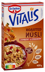 Dr. Oetker Vitalis Muesli tostado con arándanos y semillas de calabaza: Muesli tostado con arándanos secos, paquete de 8 (8 x 501 g)