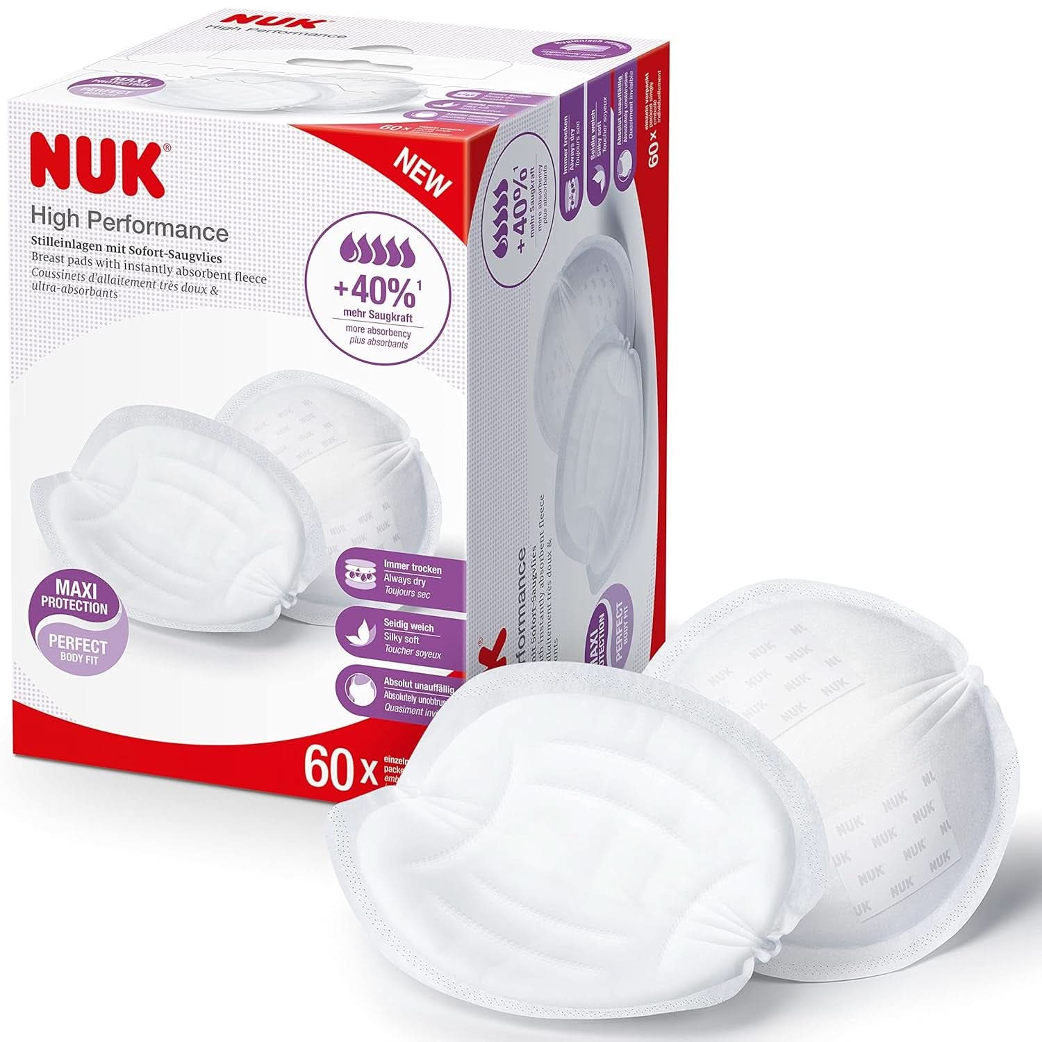 NUK Einweg-Stilleinlagen Mit Sofort-Saugvlies de alto rendimiento | Einlagen Zum Stillen | Embalaje incluido | +40% más potencia de succión | 60 Stück Alimentación Bebé y Accesorios Lactancia Naty Shop 60 Stück High Performance