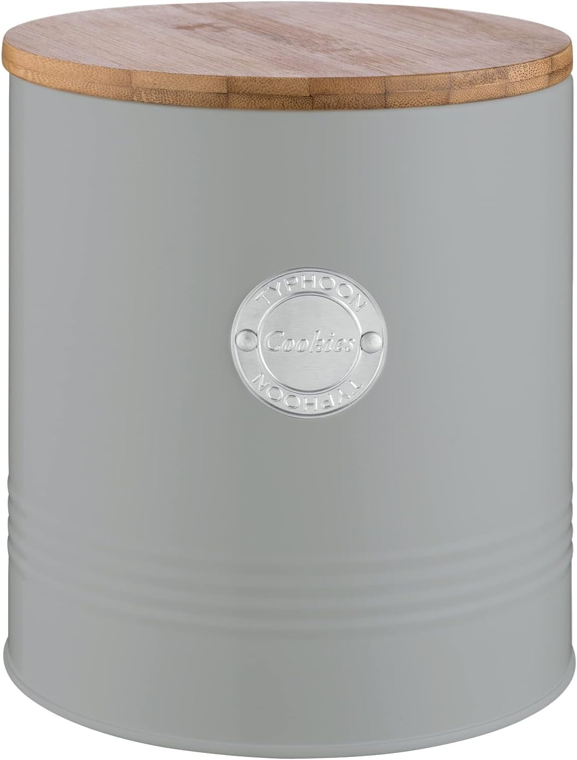 LIVING collection, borcan pentru biscuiți cu capac | gri pastel | cutie de depozitare de 3,4 L pentru biscuiți | borcan pentru biscuiți din oțel cu capac | borcane de depozitare etanșe din bambus cu capac Cutii depozitare alimente Naty Shop Titlu implicit