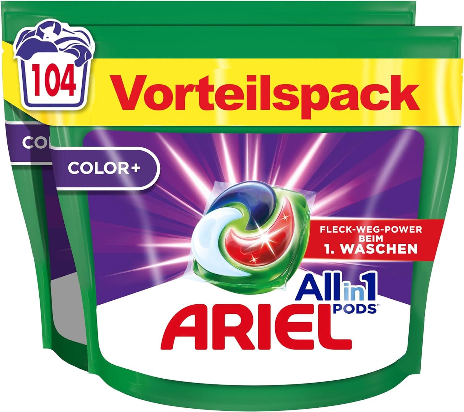 Detergente Ariel PODS Todo en 1, 104 monodosis, detergente para ropa de colores, limpieza brillante Naty Shop Detergentes para Ropa Modelo Clásico