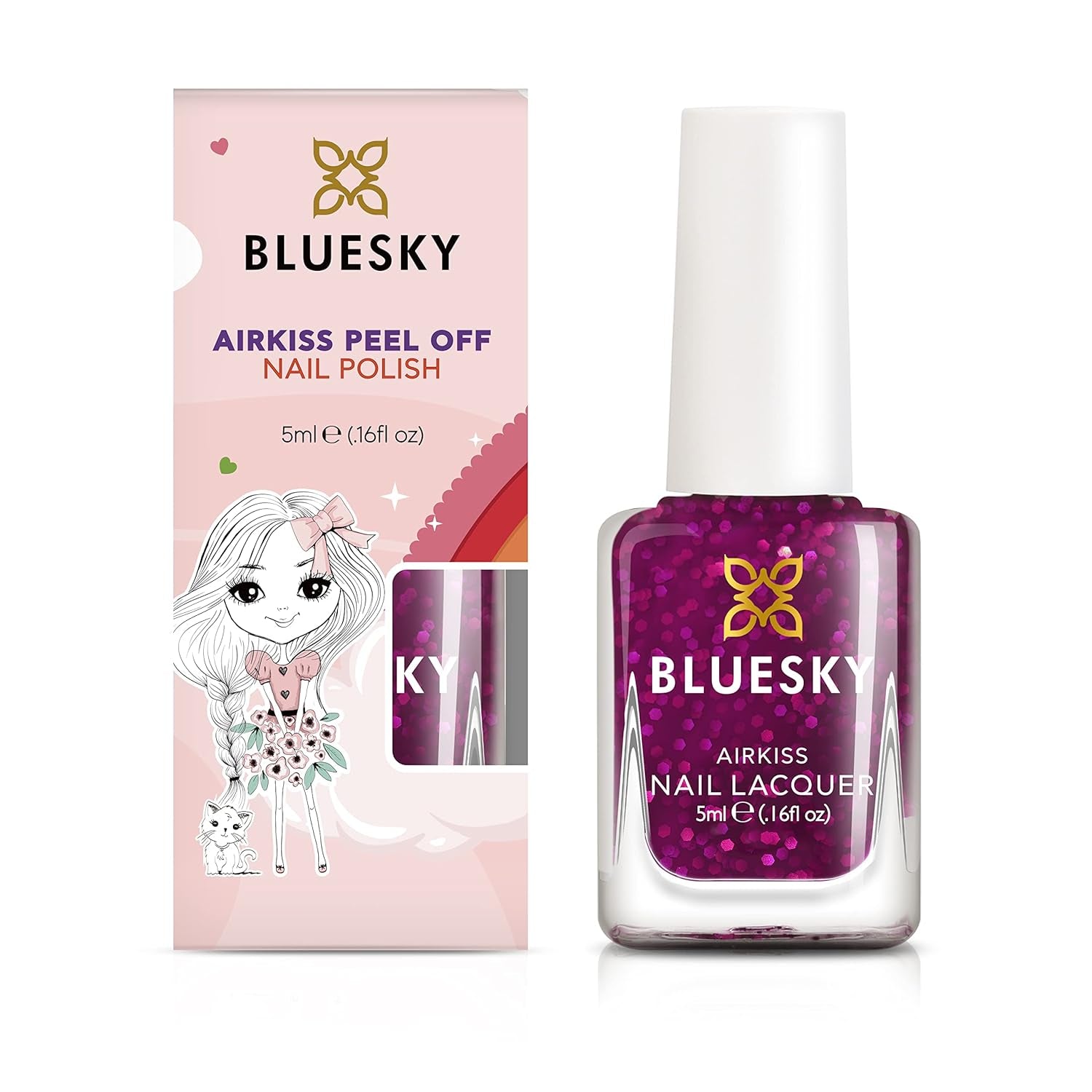 Esmalte de uñas para niños Bluesky: todo con purpurina, rosa. Esmalte de uñas para niños fácil de despegar, no tóxico, a base de agua, no se desliza, 5 ml