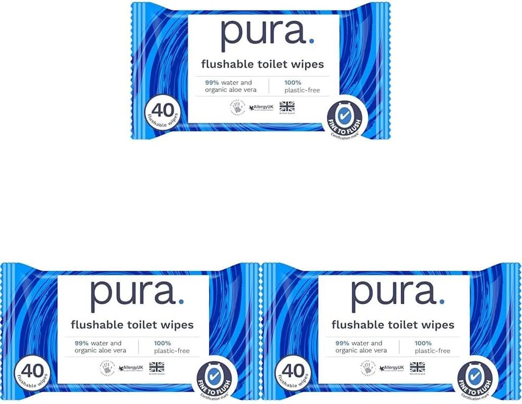 Toallitas húmedas Eco Flushable, sin plástico, sensibles y nutritivas, certificadas "Fine to Flush", biodegradables Naty Shop Baby Wet Wipes 3 x 40 toallitas
