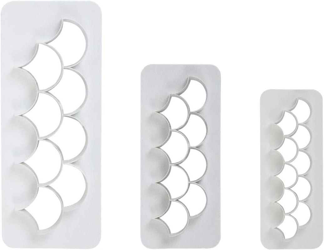 GMC194 Forme geometrice multiple pentru biscuiți - Solzi de pește/Scoică, Set de 3 forme geometrice pentru biscuiți, Solzi de pește, Mărimi mici, medii și mari, Plastic ABS, Multicolor