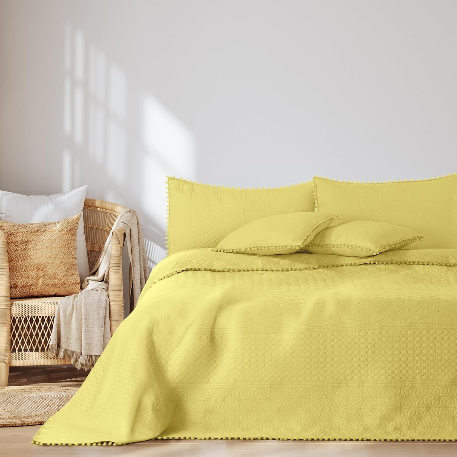 Ameliahome Colcha con pompones 220X240 Cm Colcha de doble cara Acolchado ultrasónico Poliéster Meadore Gris Camas y mantas Besuche den AmeliaHome-Store Meadore amarillo 220X240 Cm