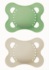 Suzetă MAM din cauciuc natural, 2-6 luni, cu tetină simetrică, plată și flexibilă, cu cutie autosterilizabilă, neutră mată, 2 bucăți