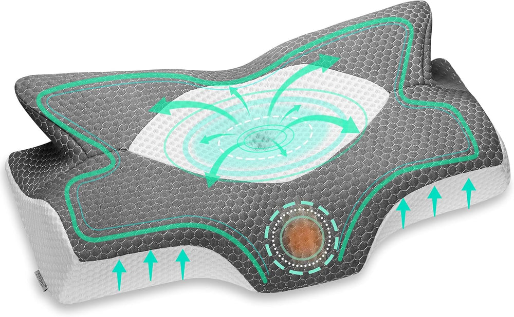 Elviros pernă ortopedică din spumă de memorie, pernă cu glisieră laterală pernă de susținere a gâtului, pernă pentru dureri de gât, pernă ergonomică de dormit pentru dureri de gât și umăr, 64 X 12,5/10,5 X 38Cm Perne ortopedice cervicale Naty Shop Gri închis 54 X 11/9 X 33 Cm