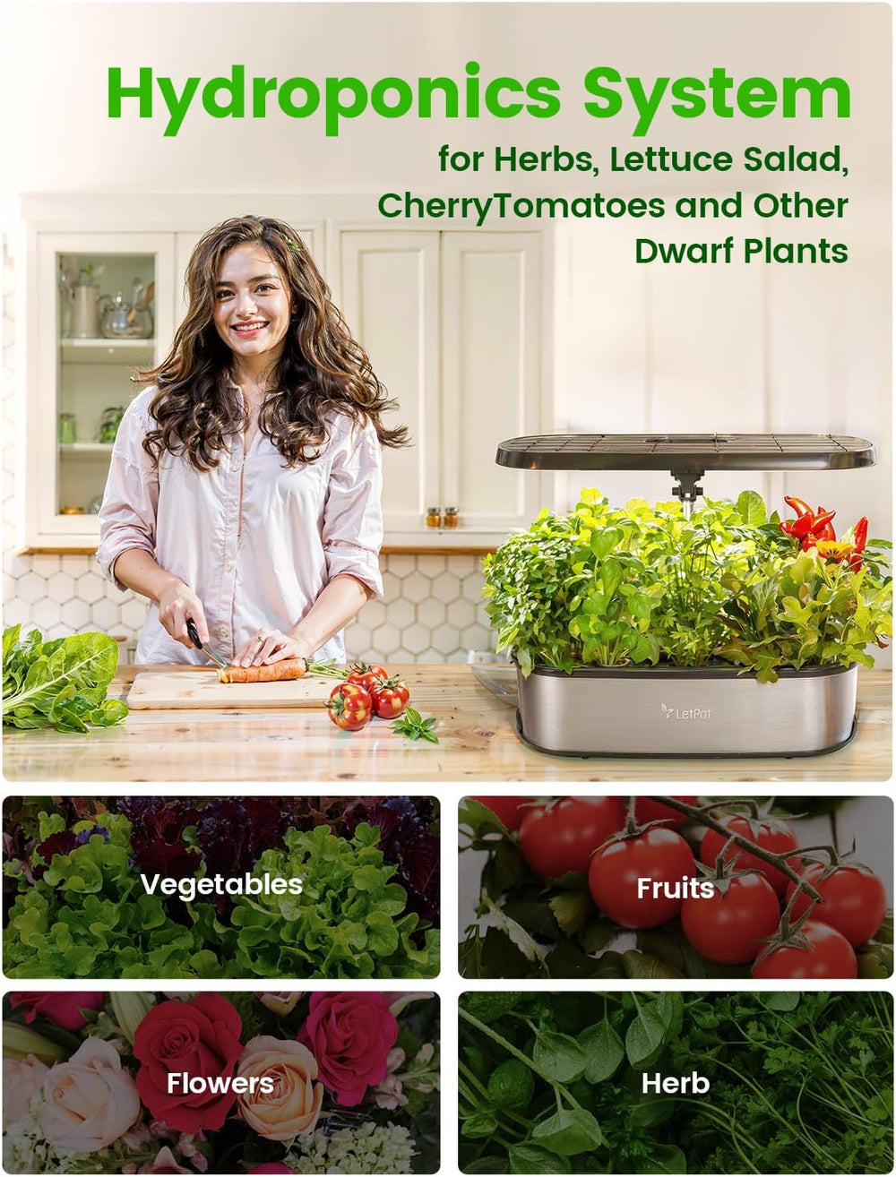 LPH-SE Sistema de cultivo hidropónico WiFi, kit de jardín de hierbas inteligente para interiores con 12 macetas, jardín interior con luz de cultivo LED de 24 W, tanque de agua de 5,5 L, sistema de bombeo, temporizador automático