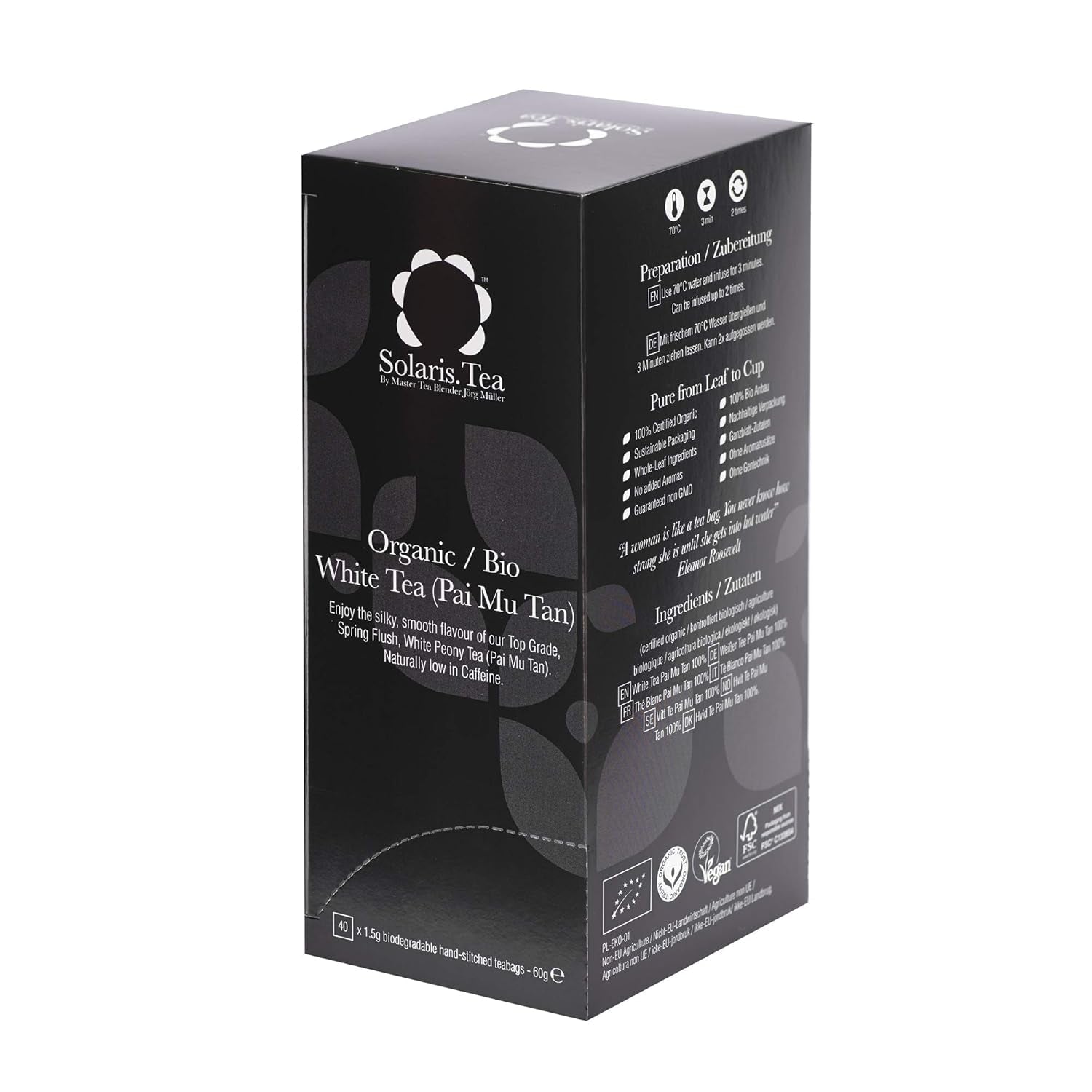 Bio - Ceai alb (Pai Mu Tan), 40 pliculețe de ceai din mătase, pachet de 1 (1 x 60 g)