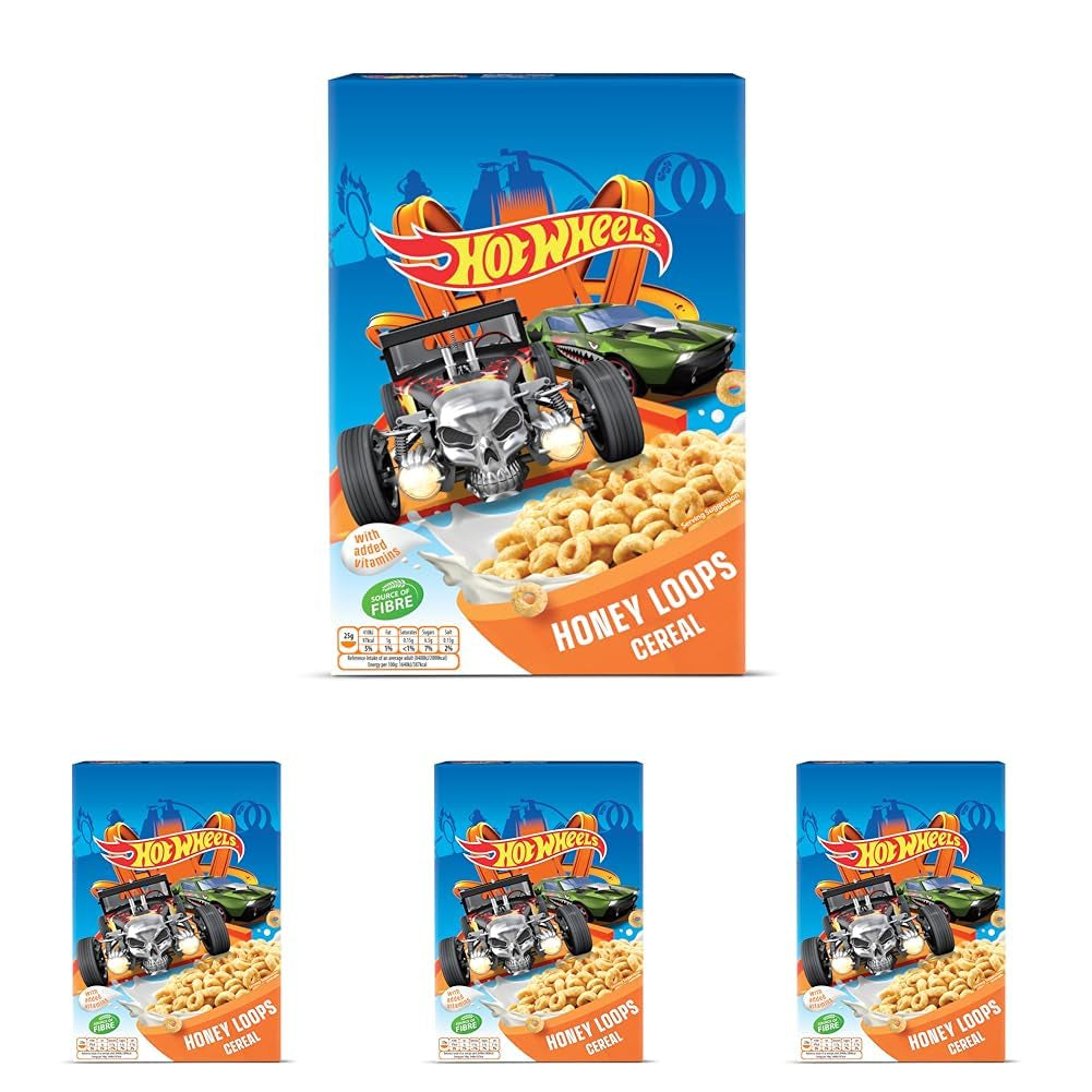 Hot Wheels Honey Loops Cereal de desayuno integral crujiente con vitaminas añadidas, 1 paquete (1 x 375 g)