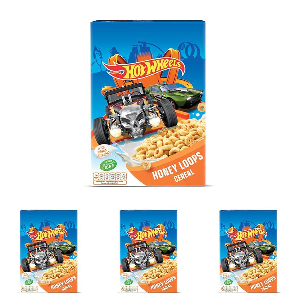 Hot Wheels Honey Loops Cereal de desayuno integral crujiente con vitaminas añadidas, 1 paquete (1 x 375 g)