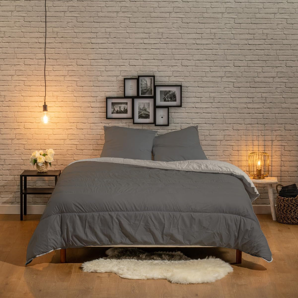 Bleu Câlin edredón reversible bicolor para 2 personas, microfibra, burdeos/pimienta, 220X240 cm Edredones y colchas Naty Shop Grafito/arcilla refractaria 220 X 240 Cm