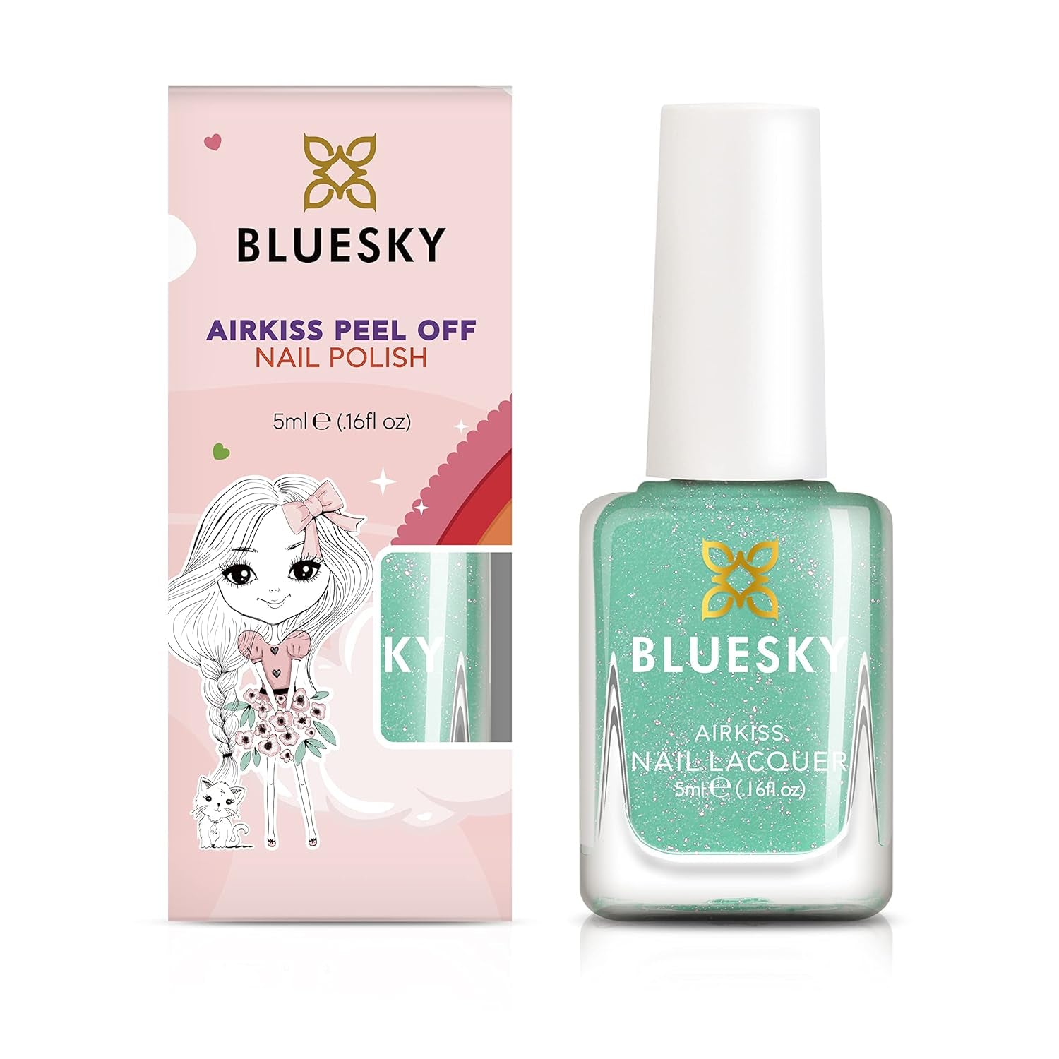 Esmalte de uñas Bluesky Kids - Turquoise Splash, Verde turquesa. Esmalte de uñas para niños fácil de despegar, no tóxico, a base de agua, no se desliza, 5 ml