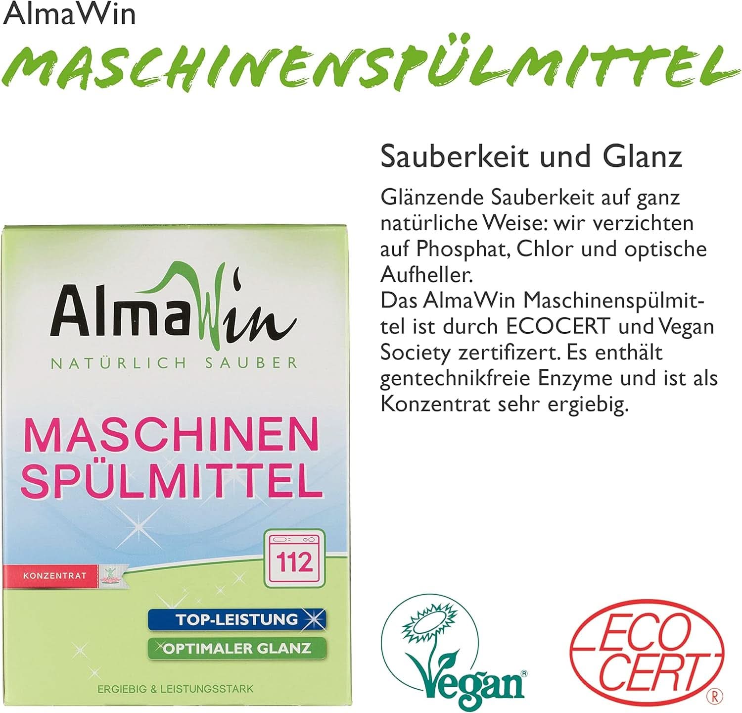 Almawin eco, detergente en polvo 2,8kg, 112 dosis, dosificable para diferentes cantidades de vajilla Naty Shop