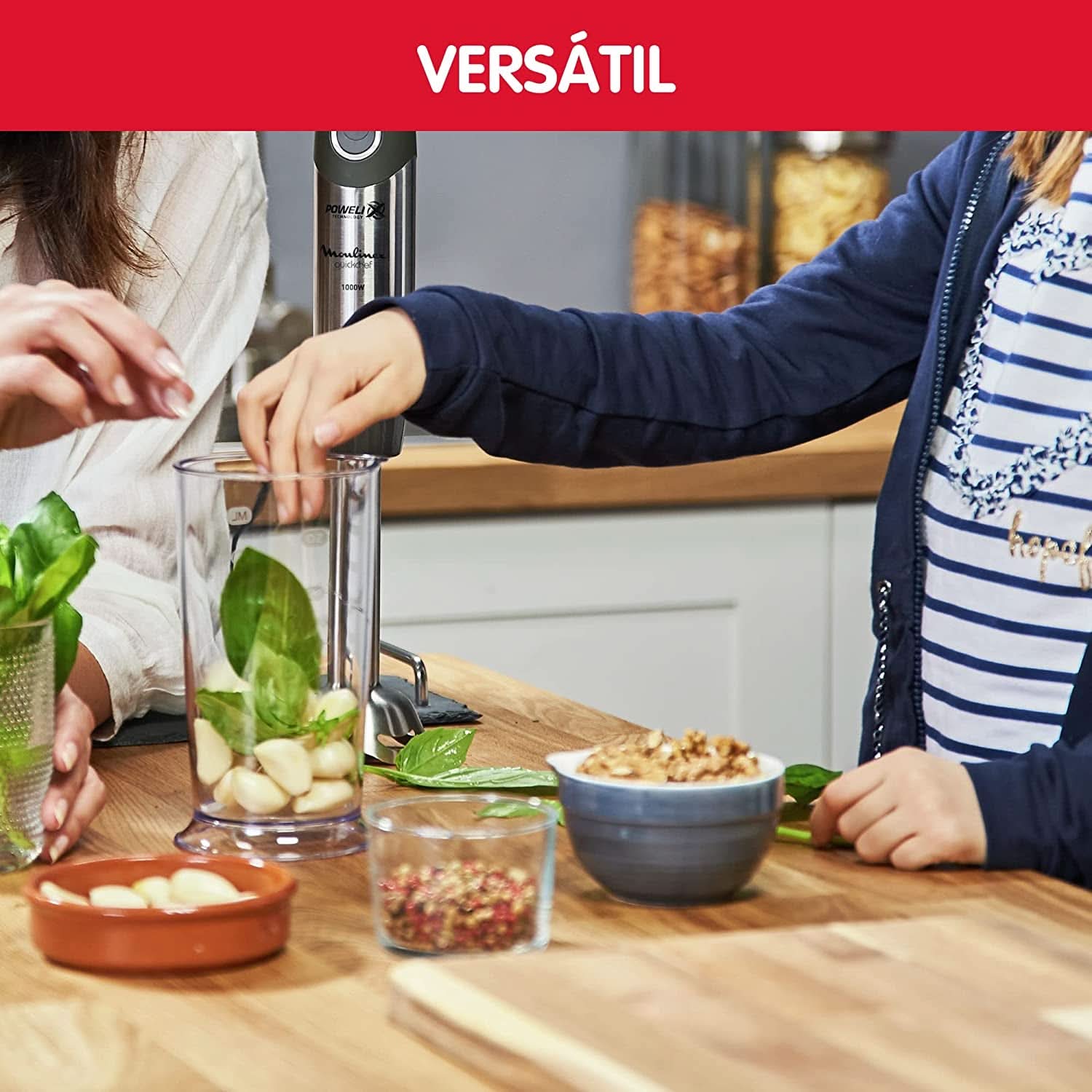 DD6558 DD655810 Batidora de mano Quickchef 3 en 1, tecnología Powelix, 3 Zubehörteile, Edelstahl, Stahl/Negro Cocina Naty Shop