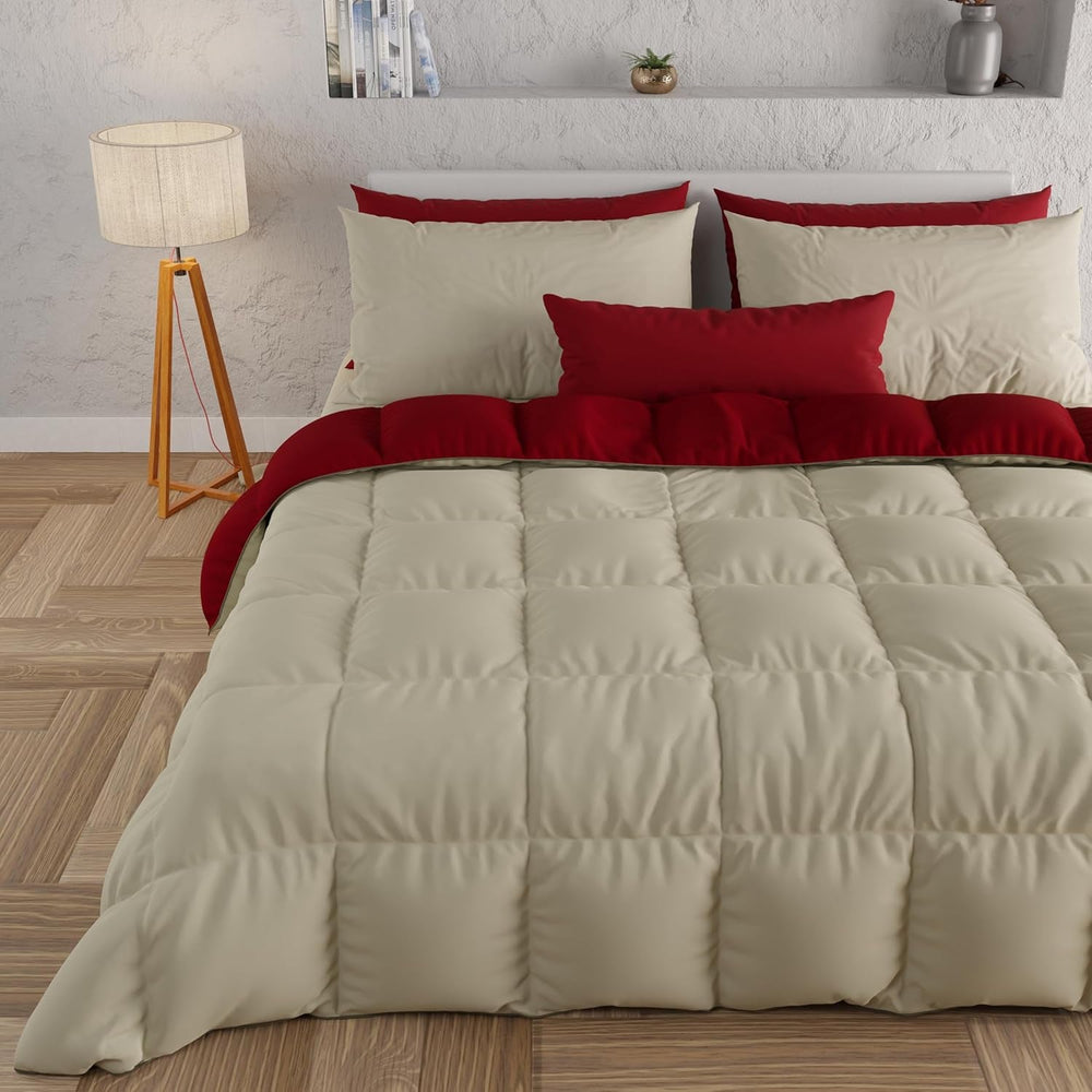 PETTI Artigiani Italiani - Cuvertură de iarnă pentru pat dublu, maxi, monocoloră, față-verso, alb, gri, 100% Made in Italy Plapumi si pilote Naty Shop Bordeaux taupe Una Piazza E Mezza