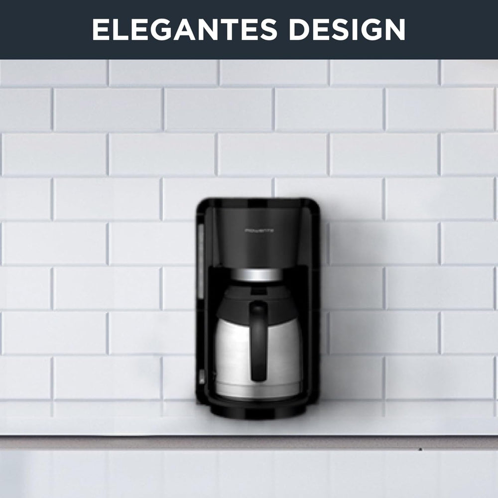 Espressor cu filtru Rowenta Adagio, carafă termică din oțel inoxidabil, menține cafeaua caldă până la 4 ore, capacitate 10-15 cești, capacitate 1,25 l, coș filtru detașabil, oprire automată, negru, CT3818