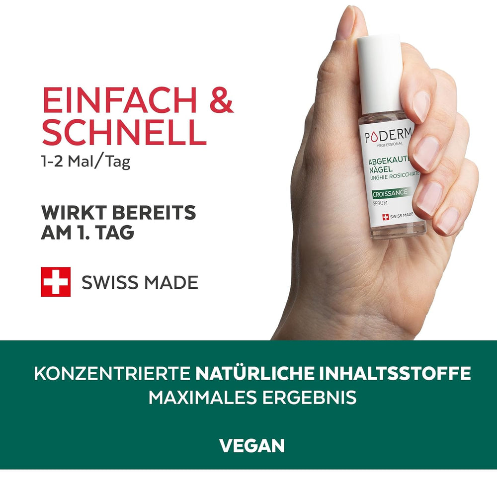 PODERM - STOP ENROJECIMIENTO DE UÑAS - Alternativa a la Laca Amarga - Suero de Cuidado Antiestrés 100% Natural - Activa el Crecimiento - Adultos/Niños - Fabricado en Suiza