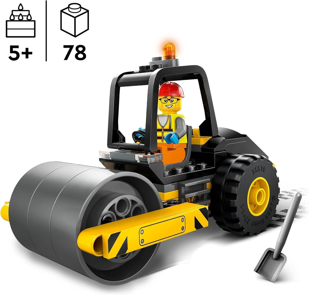 LEGO City Vehículo de construcción Rodillo de carretera para niños de 5 años Rodillo de vapor con minifigura de trabajador de la construcción Experiencia de juego imaginativa para niños y niñas Pequeño regalo divertido 60401 Juegos de construcción Besuche den LEGO-Store