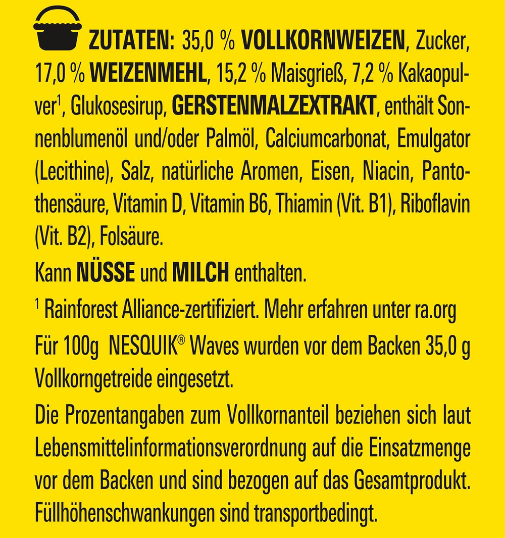 Nestlé Choco Waves, desayuno de chocolate crujiente en forma de ondas (33% de contenido de cereales integrales), 1 paquete (1 x 330 g)