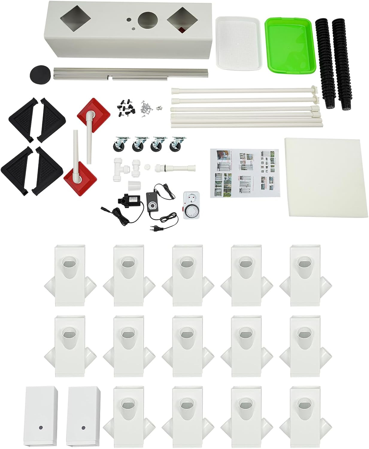 Sistema de cultivo hidropónico de 56 agujeros y 7 niveles Sistema de cultivo sin suelo Kit de cultivo Torre aeropónica Sistema de cultivo hidropónico con bomba de hidratación Adaptador de temporizador Cama de cultivo y maceta de malla