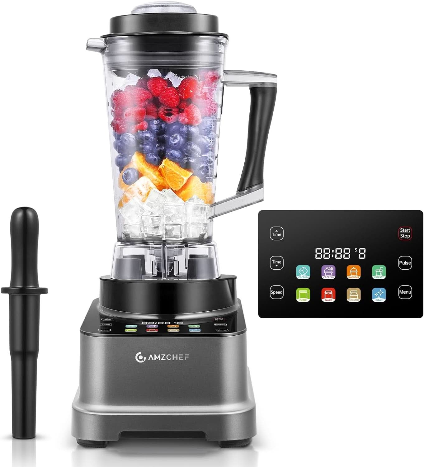 Batidora AMZCHEF, 8 menús inteligentes y 10 velocidades, Pantalla táctil LCD Cocina Naty Shop Grau