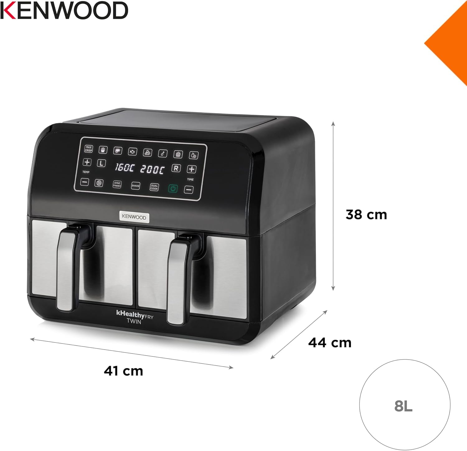 Kenwood Khealthy Twin Airfryer, 8L (2X4L), doble cámara, 8 programas, función Dual Cook & Sync Finish, pantalla táctil Electrodomésticos Naty Shop