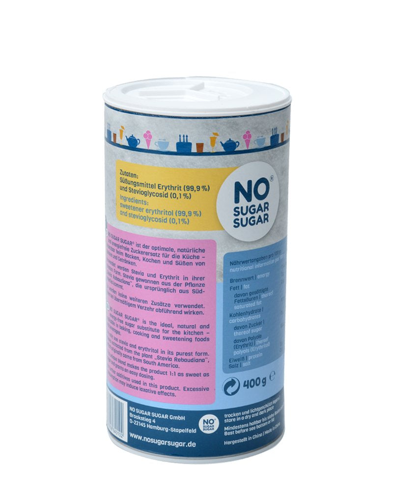 SIN AZÚCAR AZÚCAR 400 G Erythrit + Stevia Vegan, 100% Zucker- & Kalorienfreier Zuckerersatz, Zahnfreundlich 1:1 Süße Gegenüber Zucker, Gesunde Alternative Ohne Eigengeschmack Zum Kochen, Backen, Süßen Edulcorantes Naty Shop