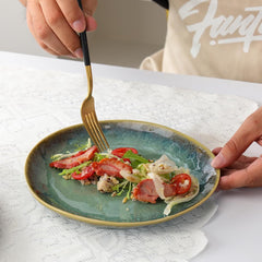 Henten Home Farfurii din gresie specială, boluri pentru gustări și sosuri - 20x17cm pentru 4 persoane, farfurii de mic dejun din porțelan - design modern verde