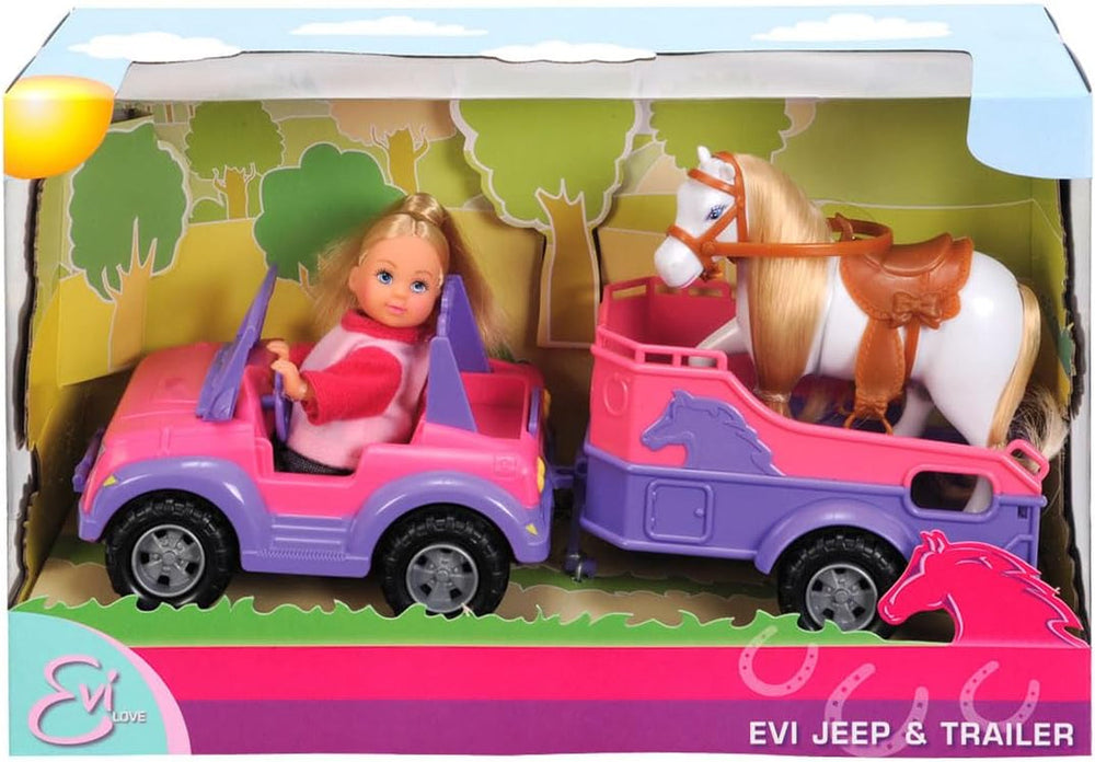 Simba 105737460 - Remolque de caballos Evi Love Evi con jeep rosa, colgante de caballo y poni morado, muñeca de vestir, 12 cm, muñecas a partir de 3 años Naty Shop Default Title