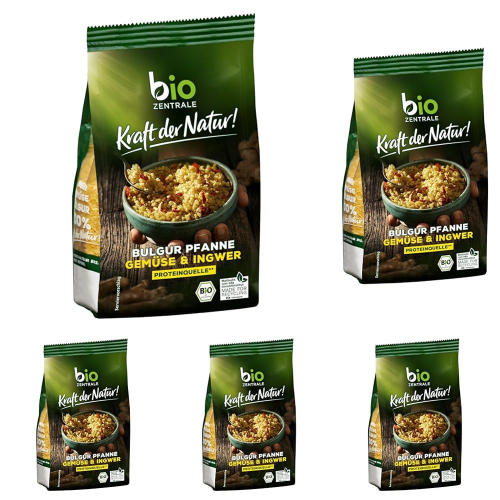 Biozentrale Bulgur en bandeja con verduras y jengibre | 200 g perfecto para una comida rápida para llevar | fuente de proteína vegana | fácil de preparar